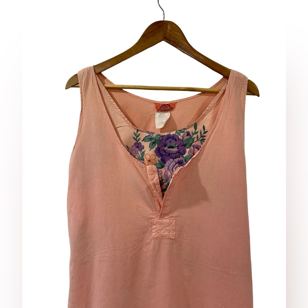 [L] ATMOSPHERE 🇨🇦vintage dress peach 80s floral cotton festival Coachella - Picture 4 of 9
